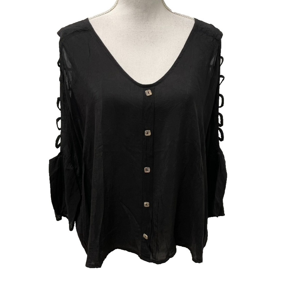 Click Color Me Cotton Cupro Rayone Blouse Top Womens Medium Black Goth Grunge